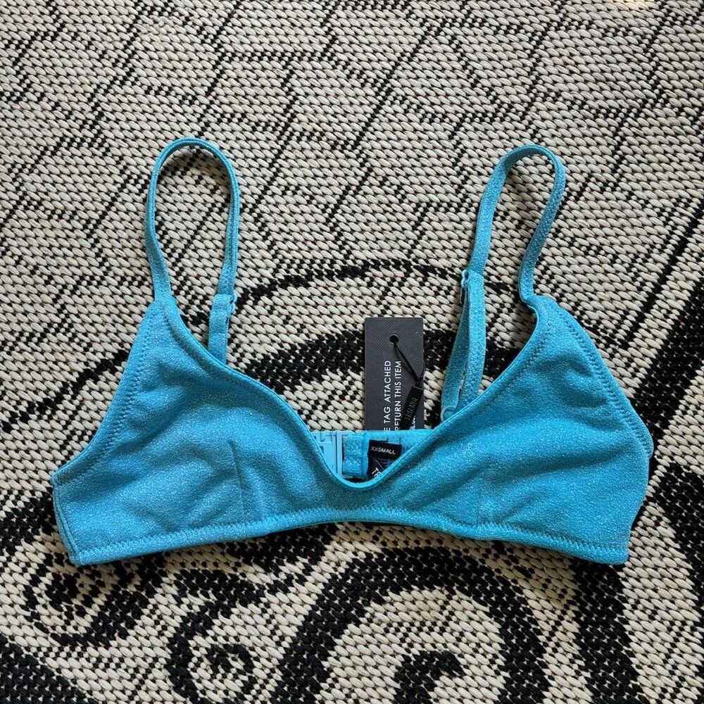 TRIANGL Metallic Teal Sparkly Bikini Top XXS Adjustable Spaghetti Strap NWT